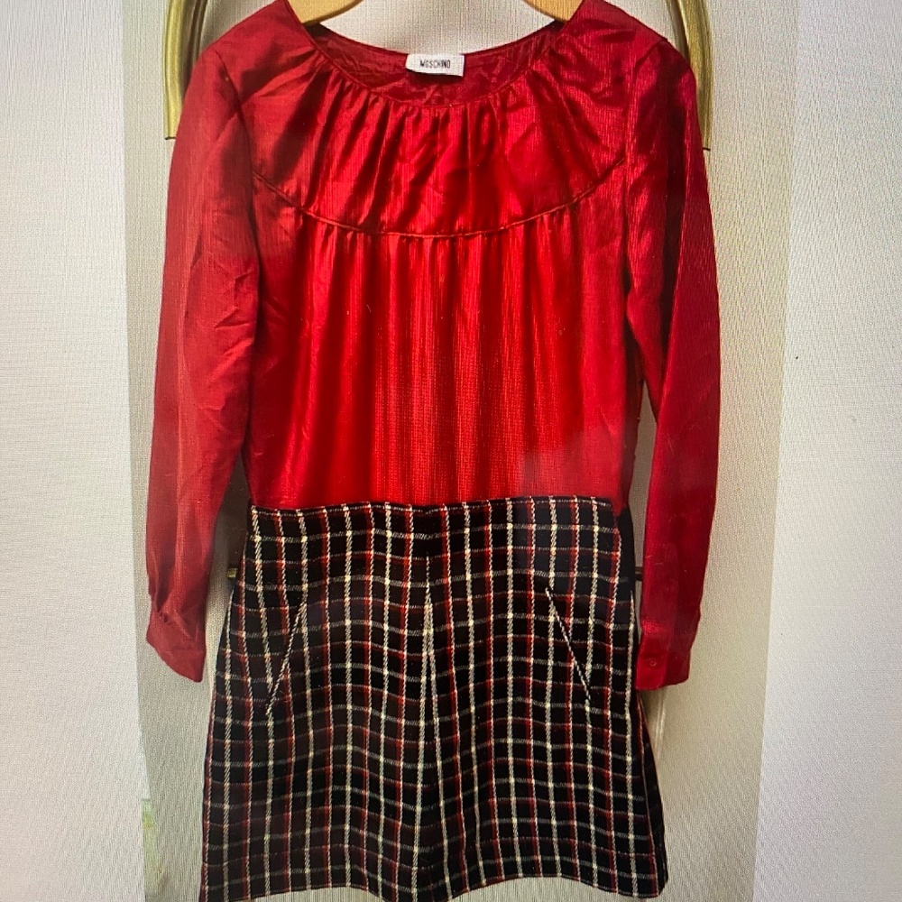 Moschino Italy Red Long Sleeves Festive Virgin Wool Silk Mini Dress Italy Sz 10